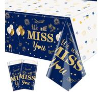QUERICKY 2 Pack We Will Miss You Tablecloths, 130x220cm Retirement Themed Rectangular Table Covers Going Away Party Table Cloths for Farewell Party Decorations Retirement Party Decor, Blue Gold