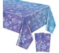 QUERICKY 2 Pack Winter Snowflake Tablecloths, 220x130cm Blue and Purple Snowflake Table Cover Winter Wonderland Birthday Backdrop Decorations for Girls Princess Party Christmas Winter Holiday Party