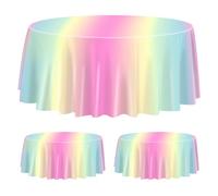 QUERICKY 3 Pack Pastel Rainbow Tablecloths for Round Table, 210x210cm Pastel Round Table Cover for Girls Rainbow Birthday Party Decorations Princess Party Baby Shower Party Supplies
