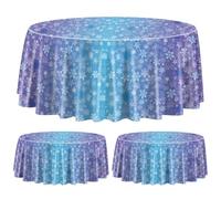 QUERICKY 3 Pack Winter Snowflake Tablecloths for Round Table, 210x210cm Blue Purple Snowflake Round Table Cover Winter Wonderland Party Decorations for Girls Princess Party Christmas Winter Holiday
