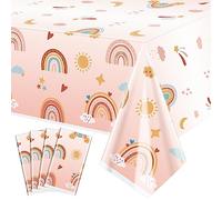 QUERICKY 4 Pack Boho Rainbow Tablecloths, 220x130cm Boho Party Table Cover, Rainbow Party Decorations for Boho Birthday Party, Retro Hippie Boho Party, Baby Shower Party Supplies