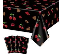 QUERICKY 4 Pack Cheetah and Cherry Tablecloths Rectangle Red Lips and Leopard Print Birthday Decorations for Girls Women Bday Wedding Bridal Shower Party Supplies, 220x130cm