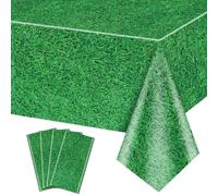 QUERICKY 4 Pack Green Grass Tablecloths, 220x130cm Grass Pattern Table Cover Golf Tennis Football Field Table Cloth for Sports Theme Parties Supplies Sports Event Decorations