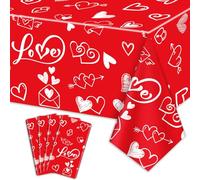 QUERICKY 4 Pack Red Heart Tablecloths, 220x130cm Rectangle Valentine Love Heart Table Cover for Valentine's Day Party Decorations