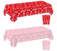 QUERICKY 4 Pack Valentines Day Tablecloths, 220x130cm Rectangle Valentine Love Heart Table Cover for Valentine's Day Party Decorations Anniversary Proposal Engagement Weddings Decor, Red and Pink