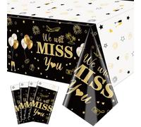 QUERICKY 4 Pack We Will Miss You Tablecloths, 130x220cm Retirement Themed Rectangular Table Covers Going Away Party Table Cloths for Farewell Party Decorations Retirement Party Decor, Black Gold