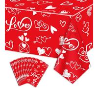 QUERICKY 8 Pack Valentines Day Tablecloths, 220x130cm Rectangle Valentine Love Heart Table Cover for Valentine's Day Party Decorations Anniversary Proposal Engagement Weddings Decor, Red