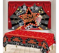 QUERICKY Movie Night Decorations, Movie Night Banner Backdrop, Now Showing Tablecloth, Movie Theater Theme Party Decoration for Movie Night Party Red Carpet Birthday Party Supplies