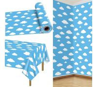QUERICKY Sky Tablecloth Roll 100 Ft Blue and White Table Cover Sky Backdrop Story Theme Party Decorations for Birthday Baby Shower