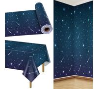 QUERICKY SpaceTablecloth Roll 100 Ft Starry Night Table Cover Galaxy Backdrop Space Theme Party Decorations, Kids Birthday Outer Space Stars Theme Party Decor