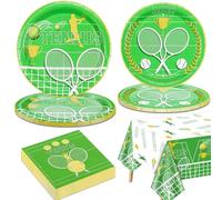 QUERICKY Tennis Decorations for 20 Guests - Includes Paper Plates, Napkins, Tablecloth for Tennis Birthday Party - Sports Themed Supplies