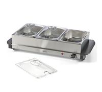 Quest 16520 Compact Buffet Server and Warming Tray / 3 x 1.2L Trays / 200W / Rapid Heating/Adjustable Thermostat/Lids Included, Silver