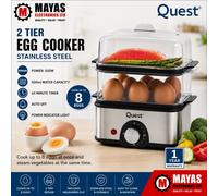 Quest 2 Tier Egg Cooker & Food Steamer 8 Eggs Stainless Steel Auto Shut Off