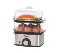 Quest 2-Tier Stainless Steel Egg Boiler & Food Steamer / 8-Hole Egg Cooker & Steaming Rack / 500ml Capacity / 60 Minute Timer & Auto Cut-Off (34349)