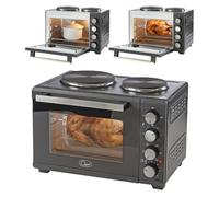 Quest 26L Mini Oven With Double Hot Plates Countertop Oven | Rotisserie Oven With Convection Cooking, Adjustable Temperature, 60 Minutes Timer Up To 230°C , Accessories Included,1000W