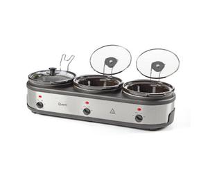 Quest 3 Pot Electric Slow Cooker, Buffet Server & Food Warmer / 3X 2.5L Ceramic Pots With Glass Lids / 3 Heat Settings