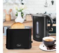 (Black) Quest Modern Kettle & Toaster Sets / 1.7L Kettle & 2 Slice Toaster