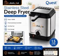 Quest 34250 1.5L Brushed Stainless Steel Square Deep Fat Fryer - Silver/Black, Silver