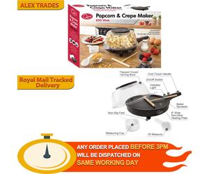 Quest 34400 2-In-1 Popcorn And Crepe Maker Batter Spreader 800W Non-Stick Plate