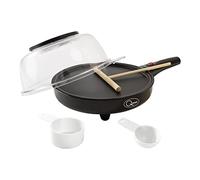 Quest 34400 2-in-1 Popcorn & French Crêpe Pancake Maker, Non-Stick 8 Inch Electric Pan with Batter Spreader - Also Cooks Eggs, Omelettes & Flatbreads., Black/Transparent