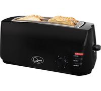 Quest 4 Slice Toaster Black - Extra Wide Long Slots for Crumpets and Bagels - 6 Settings - Reheat and Defrost
