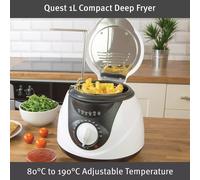 Quest 1 Litre Mini Deep Fat Fryer, 80°C - 190°C Adjustable Temperature, Deep Fryer for Chicken, Chips & More, Serves 1-2, Easy Clean, Non-Stick Bowl & Basket, 900W (35150)