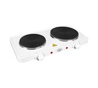 Quest 35250 Electric Twin Hob Hot Plate with Temperature Control/Set of 1000W & 1500W Hobs / 5 Temperature Settings/Portable, Ideal for Cooking While Travelling, White