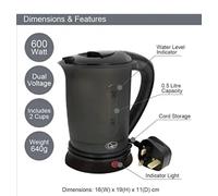 Quest 600W Travel Kettle with 2 Cups Black