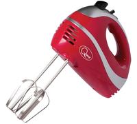 Quest 35820 Electric Hand Mixer / Complete With Chrome Beaters, Dough Hooks & Balloon Whisk / 5 Speed With Turbo Function / 300W / Red Colour