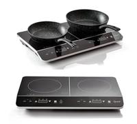 Quest 35840 Digital Double Induction Hob & Hot Plate / 10 Temperature Settings From 60-240°C/Touch Control with LED Display/Automatic Overheat Protection / 2800W