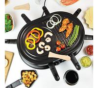 Quest 35909 Raclette Grill 8 Person Set with Pans for Cheese & Spatulas Electric Cooker Machine with Adjustable Temperature, 1200 Watt, Black