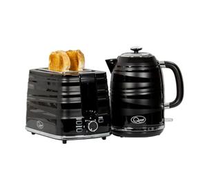Quest 36099 Harmony Kettle & Toaster Set / 1.7L Rapid Boil Kettle & 2 Slice Toaster/Spout Filter Kettle / 7 Setting Toaster/Sleek Modern Kitchen Essentials Set (Black)