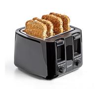Quest 4 Slice Black Toaster with Extra Wide Slots / 7 Browning Levels/Reheat & Defrost/Crumb Tray & Cord Storage/Bagels, Bread, Crumpets