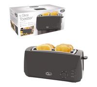 Quest 4 Slice Toaster Grey - Extra Wide Long Slots for Crumpets and Bagels - 6 Settings - Reheat and Defrost
