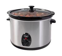 Quest 5L Stainless Steel Slow Cooker with Removable Ceramic Pot & Glass Lid | Comes with 3 Temperature Settings, Keep Warm Function, Ideal for Curries, Stews, Casseroles, Soups & Desserts