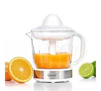 Quest Electric Citrus Juicer, 1 Litre for Orange and Lemon Juice, White | Dual Rotation Squeezer, Two Cones for Lime and Grapefruit, Pulp Filter, Dishwasher Safe Parts, BPA Free and Anti-Slip Base