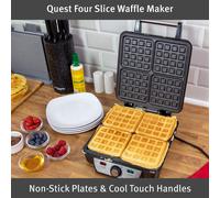 Quest 35940 Four Slice Deep Fill Waffle Maker/Non-Stick Hot Plates/Adjustable Temperature/Stainless Steel with Cool Touch Handle / 1100W