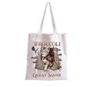 Quest Fantasy Squad Broccoli Cat Tote Bag Quest Squad Gift FW Canvas Shoulder Bag Broccoli Cat Handbag Gift for Bookish Fantasy Lover Bag (TB, B Q Squad Tote-PY2)