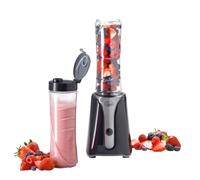 Quest Personal Blender & Smoothie Maker | 350 Watt | Includes 2x 600ml Portable Bottles | One Touch Button | Slimline, Portable and Compact | Stainless Steel Blades (Black & Grey)