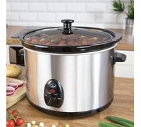 Slow Cooker 5L Compact Stainless Steel 320W 3 Temperature Settings Glass Lid