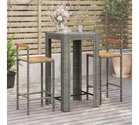 quest solid wood 3 piece garden bar set in grey poly rattan