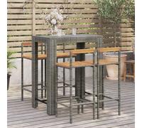 quest solid wood 5 piece garden bar set in grey poly rattan
