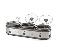 Quest Triple Slow Cooker, Buffet Server & Food Warmer, 7.5L Total Capacity - 3x 2.5 Litre Ceramic Pots, Easy to Clean, Includes Lids & Lid Stands, 3 Heat Settings