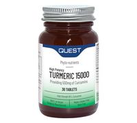 Quest - Turmeric 15000 High Strength Turmeric and Black Pepper Tablets Quick Absorption Natural Joint Care Supplements Providing Total of 500mg of Curcumins. Vegan & Free from Gluten (30 Tablets)