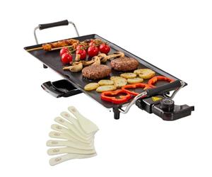 Quest XL Teppanyaki Grill, Non Stick Electric Grill, Adjustable Thermostat, Includes 8 Wooden Spatulas, For Parties, Family Meals & More, 70cm x 23cm Cooking Plate