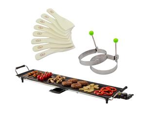 Quest XXL Teppanyaki Grill, Non Stick Electric Grill, Adjustable Thermostat, Includes 8 Wooden Spatulas & 2 Egg Rings, For Parties, Family Meals & More, 90cm x 26cm Cooking Plate