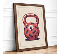 Question Mark Kettlebell Modern Framed Wall Art Print A1 (84.1×59.4cm) Walnut, Wall Decor for Living Room, Bedroom, Office & Home, Ready to Hang, Art Gift