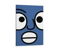 Questioning Face Poster Minimalist Cartoon Wall Art with Blank Expression on Dark Blue Background Abstract Line Drawing Funny Print for Bathroom Dorm Or Office Quirky Humor Decor Gift 24x36inch Frame