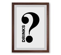 Questions and Drinks Typography Framed Wall Art Print A3 (42×29.7cm) Walnut, Wall Decor for Living Room, Bedroom, Office & Home, Ready to Hang, Art Gift