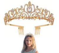 Questran Crystal Crown, Rhinestone Crown, Wedding Bridal Crystal Tiara, Queen Crown Decoration, Crystal Women's Hair Crown, for Weddings, Proms, Parties, Birthday Parties etc. (Gold), Medium, Alloy